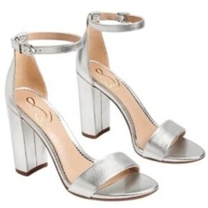 Sam Edelman‎ Yaro Block Heel Sandal Silver Womens 10.5M Ankle Strap Leather